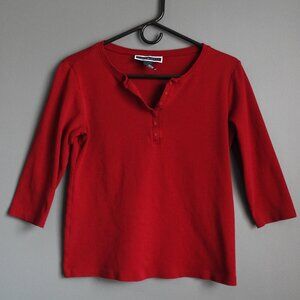 2/$13 Karen Scott Red Partial Buttoned Down 3/4 Sleeve Medium Top